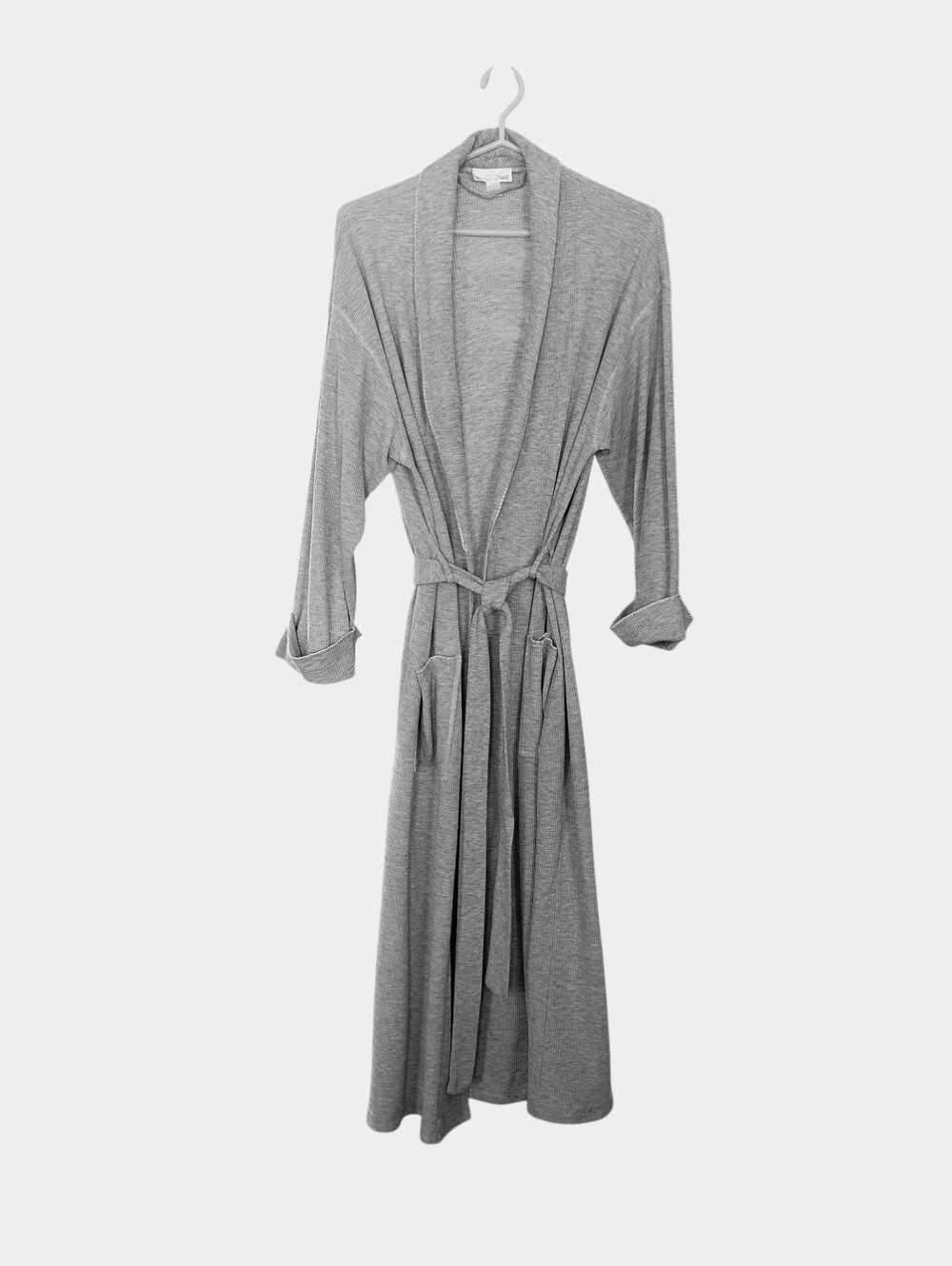 Vintage Y2K Victoria’s Secret Heart Tag Waffle Robe Gray White Trim Long Robe